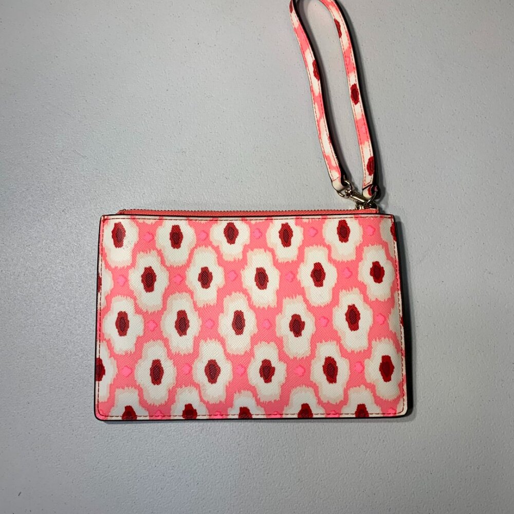 Kate Spade Coral/Tan/Red geometric wristlet EUC - Picture 3 of 6